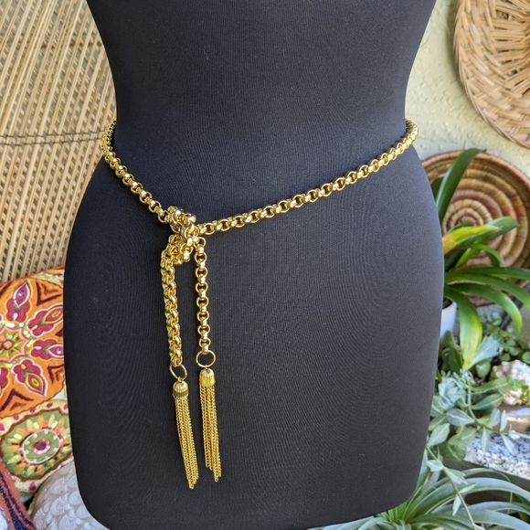 Vintage Accessories - Vintage '90s Chain Belt Tassel Gold Rope Necklace